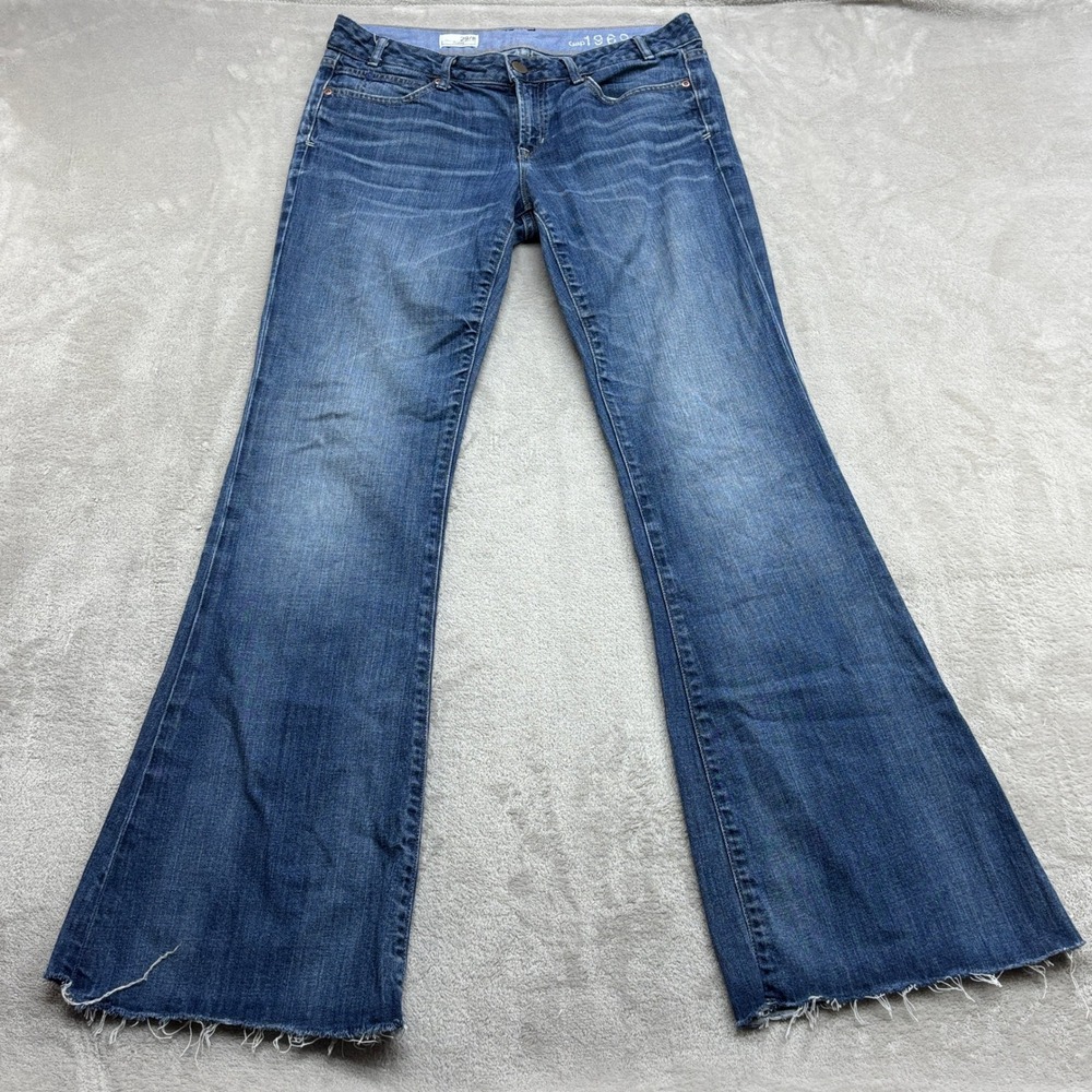 Gap Flare Jeans Women 29/8 Blue 1969 Low Rise Raw Hem Flap Pocket Y2K Boho Denim